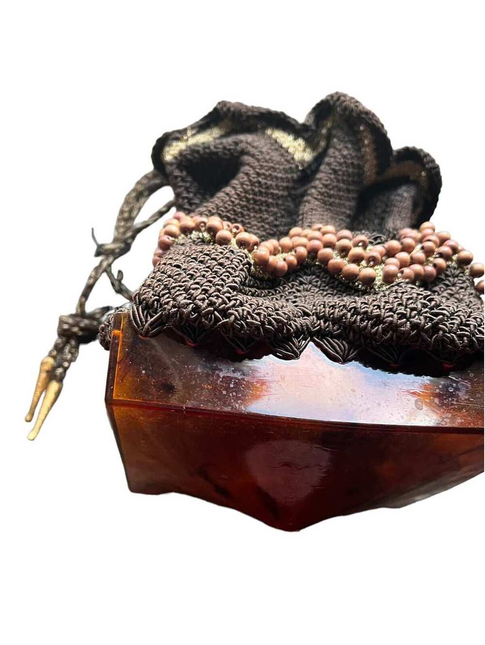 Vintage Crochet & Bakelite Drawstring Purse